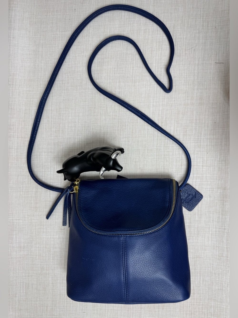 Osgoode Marley Blue Full Grain Leather RFID Crossbody Bag Gold Hardware